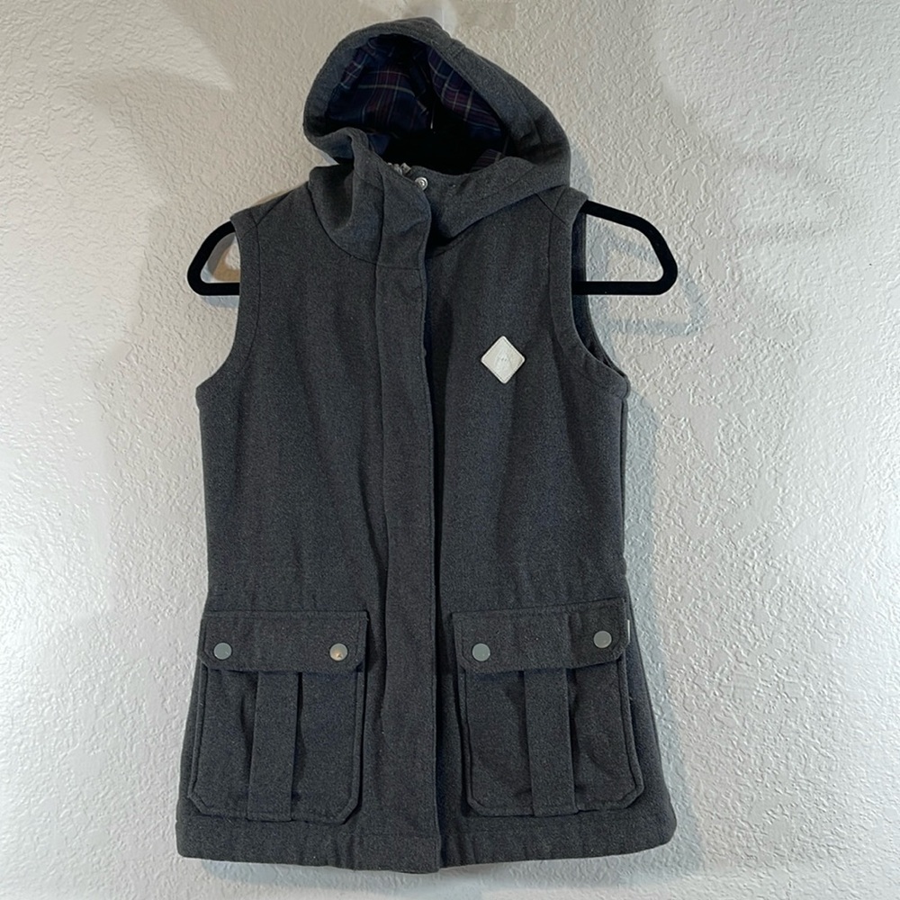 BURTON Women's Gray Dryride Thermex Dunmore Hooded Zip-Up Vest Front Pockets XS